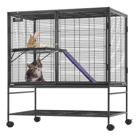 VEVOR 39" Metal Small Animal Cage 2-Tier Rolling Ferret Cage with Tray A Ramp V952-JSXDL362439IF6COGV0