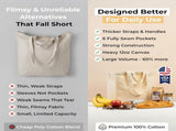 Canvas Grocery Bag 3pc XL Set with Real Pockets, Long Shoulder Strap and Short Handle. Heavy Duty, V1258-DP02-F-800