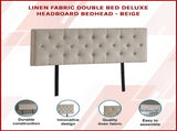 Linen Fabric Double Bed Deluxe Headboard Bedhead - Beige V63-821463