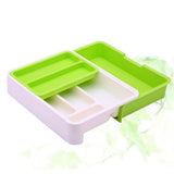 Green Telescopic Cutlery Storage Tray, PP Plastic Organizer for Easy Utensil Storage and Kitchen V1370-AZ4-08792