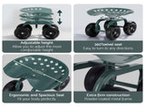 Gardeon Garden Seat 360 Swivel Rolling Adjustable Height Work Scooter Cart Wheels Heavy Duty 150kg GCT-ADJUST-360-GE