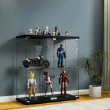 Stacked Glass Display Cabinet Lockable Collections Storage 2 Tier Shelf 2 Door DBOX1002-2-D-BK