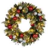 Christabelle 61cm Christmas Wreath with LED Lights Baubles Berries Red Silver Front Door Decora 112_SENJB61