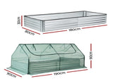 Green Fingers Raised Garden Bed with Greenhouse 3 in 1 Galvanised Planter Box Kit GB-REC-COVER-180-GR