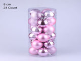 24 Count Shiny Plastic Christmas Decor Baubles, Pink 8cm Hanging Spheres to Embellish Christmas Tree V1221-XM-LB4772-ZS118