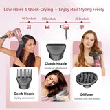 Pink Portable silent Hair Dryer with 3 Heat/Speed Settings and 3 Accessories - High-Power Blow V888-ELOSUNG45223