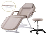Zenses Beauty Bed with Stool, Beige, Adjustable Facial Massage Table, Tattoo Chair, Salon Services MT-CHR-F3-BG-80