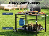 Weisshorn BBQ Camp Party Table, Garden Backyard Outdoor Cart Stainless Steel Prep Table Mobile XFEL-TABLE-2SHE-BK