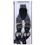 Mens Premium Convertible Suspenders Braces Clip On Elastic Y-Back Traditional Leather Tab - Polka V563-LXRYSUSPENDERS-PLKGRYBLK