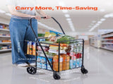 Shopping Cart, Folding Grocery Utility Cart with Dual Baskets, Waterproof Liner & Wheels, 45 KG V952-XYC2ZDSTCSJSJVKLW001V0