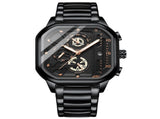 Waterproof Luminous Square Quartz Watch In Black Steel And Rose Gold - 30M PRL-5096343060DBT