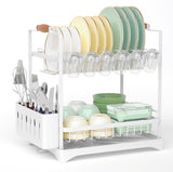 CARLA HOME 2-Tier Large Dish Drying Rack with Drainboard, Utensil Holder, Glass Hooks & Cutlery LSB-36212