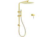 Brushed Gold Twin Shower Large Round 12" Rain Head Handheld Rose Silde Wall Rail Arm Small Face V1233-S4902ABGSS019CBGKSR112GKRD201G60