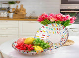 2 Pack Colorful Crystal Glass Fruit Bowls, 10" Hand Painted Woven Art Bowl, Decorative Large Plate V1259-DP01-A-925