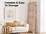 Artiss 4 Panel Room Divider Folding Privacy Screen Wooden Partition Geometric Freestanding Separator RD-B-1759-4P-NT