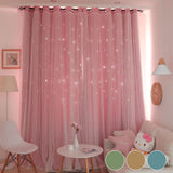 2pcs Blackout Curtains Double Layer Openwork Stars Curtain Nordic Style Romantic Decorative Window V1366-AZ2-W-15620