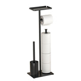 3-in-1 Freestanding Toilet Holder - Thick Carbon Steel with Matte Black Finish, Storage Top, V888-ELOSUNG39393