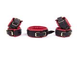 Premium PU Leather Adjustable Padded Collar, Handcuffs & Ankle Cuffs Set with Leash/Connectors V888-ELOSUNG29413