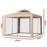 Instahut Gazebo Marquee 3m Outdoor Event Tent Camping Party Mesh Wall Canopy Brown GAZEBO-IR-WED-3X3-BR