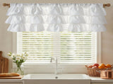 Farmhouse Ruffled Valance Curtain, Rod Pocket Three-Tier Window Treatment for Kitchen, Bathroom and V1189-LC-AMZ-00235
