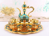 Elegant Gold Metal Serving Set - Decanter, 6 Cups, Tray V888-ELOSUNG26380