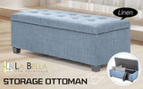 Storage Ottoman Stool 102cm Fabric LIGHT GREY BLUE V274-FT-GQ003-LGY