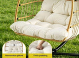 Gardeon Foldable Outdoor Swing Chair with Stand Cushion Rattan Patio Furniture HM-EGG-ROPE-XD-S-YE