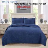 100% Cotton Lightly Quilted Coverlet Set Unity Navy Queen V442-STT-COVERLET-UNITY-NAVY-QS