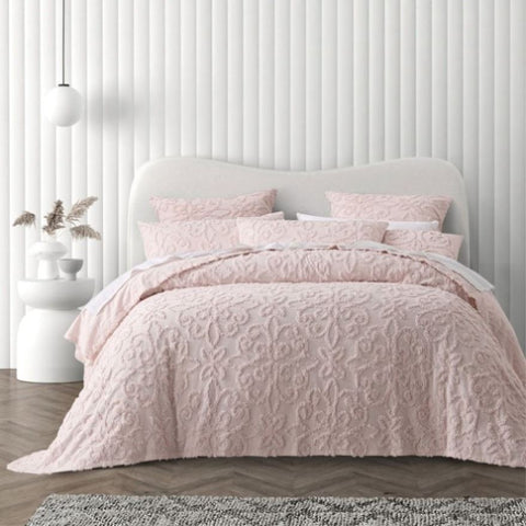 Bianca Ella Blush Cotton Chenille Floral Bedspread Set King Single V442-BCA-BEDSPREAD-ELLA-BLUSH-KS