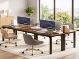 Artiss Computer Desk 2 Person Double Workstation Study Table Rustic Brown 200cm MET-DESK-26139-RB-AB