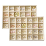 Large Velvet Jewelry Tray Display Drawer Inserts 2 Pack Stackable Jewelry Organizer for Earring V1107-107-05305-BEG-24GRIDS