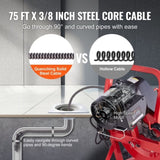 Drain Cleaner Machine Drain Auger 75FT x 3/8 Inch Manual Feed & 4 Cutters V952-SDJJKLSGDSTJXKYV3V3