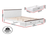 Artiss Double Wooden Bed Frame with 2 Drawer Platform Bed with 108cm Solid High Headboard White Bed WBED-F-RAWDO-D-WH-ABC