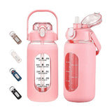 64Oz Glass Water Bottles with Straw, Glass Bottle with Silicone Sleeve and Time Marker, for Gym Home V1192-AZ-W-23214