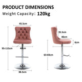 SERENIT Pink Velvet Bar Stools Adjustable Swivel Counter Height Chairs with Tufted Back and V255-GP2211R-PINK
