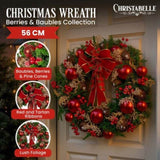 Christabelle Stunning 56cm Christmas Wreath Lush Red Baubles Berries Pine Cones and Bow Front D 112_GUE508