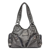 Grey Vintage Soft Leather Hobo Bag for Women - Multi-Pocket Shoulder Purse & Crossbody Handbag V888-ELOSUNG38083