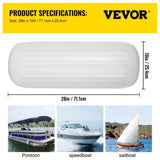 4 Ribbed Boat Fender 10" x 28" White Center Hole Bumper Mooring Protection V952-DNB10X28YCTWBS001V0