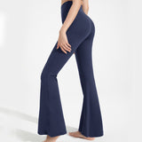 Size S Women's High Waisted Flare Yoga Pants with Side Pockets - Deep Navy Crossover Waistband V888-ELOSUNG57380-1