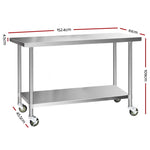 Cefito 1524x610mm Stainless Steel Kitchen Bench with Wheels 304 SSKB-304S-WHEEL-60