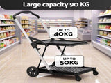 Artiss Shopping Trolley with Wheels 2 Layer w/2 Crates Foldable Trolley Black SHOPC-JY-2B-BK