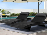 Gardeon 2PC Sun Lounge Wicker Lounger Outdoor Furniture Beach Chair Garden Adjustable Black FF-LOUNGE-WA-BK2X
