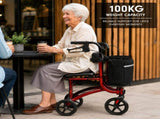 Orthonica 3-Wheel Folding Rollator Walker with Seat Lightweight Aluminium Mobility Aid Adjustab FRW-MAS-518-RD