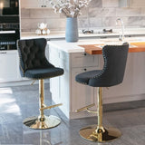4x Height Adjustable Swivel Bar Stool Velvet Studs Barstool with Footrest and Golden Base- Black V226-SW1912BK-2