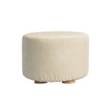 Fabric Ottoman Round Wooden Leg Foot Stool - BEIGE V274-FT-GQST01-BE