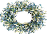 26 Inch Summer Spring Blue Ivory Lavender Flower Wreath for Front Door, Rustic and Farmhouse Wild V1258-DP02-C-2646