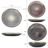 3 Pieces Reactive Glazed Ceramic Organic Fine Dinner Set with Plate and Bowl EARTHY BLUE BROWN V274-HA-LA-P0024302-BN