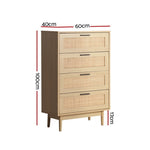 Artiss 4 Chest of Drawers Rattan Tallboy Pine - BRIONY FURNI-E-RAT-CDR-4D-WD-AB