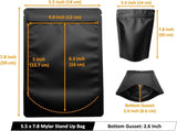 100 Pack Matte Black Mylar Stand Up Bags - 5.5x7.8 Inches Smell Proof Resealable Pouch Bag, Sealable V1258-DP02-WO-204