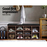 Artiss Shoe Rack Cabinet Bench 10 Cubes - Walnut FURNI-O-SHOE-BEN102-WAL